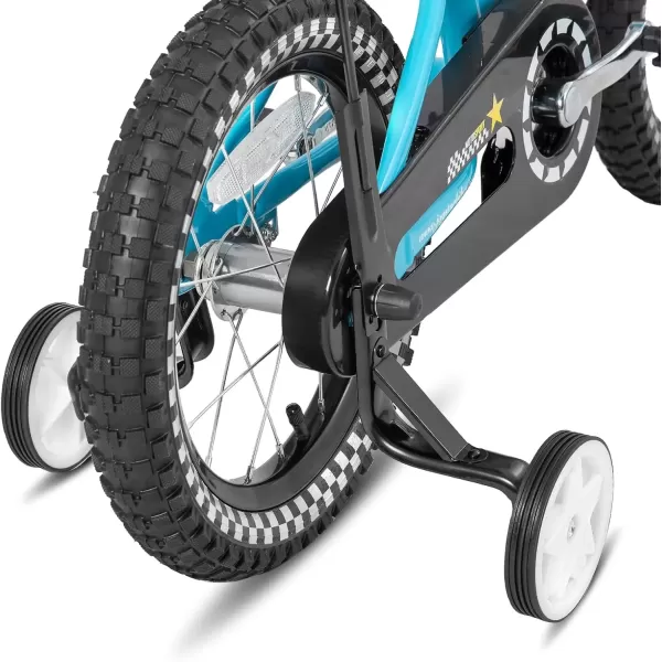 imageJOYSTAR Little Daisy Kids Bike for Girls Boys Ages 27 Years 12 14 16 Inch Girls Bikes with Doll Bike Seat ampamp Streamers Boys Bike with Flag ampamp Number Plate Multiple ColorsLittleRockBlue
