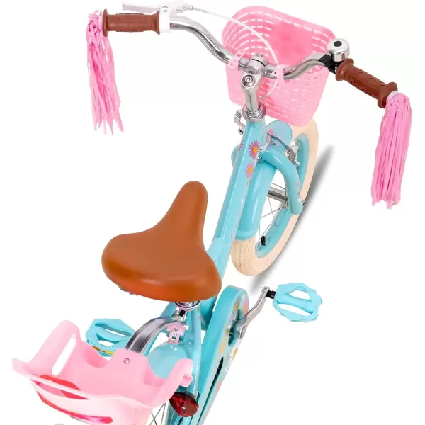 imageJOYSTAR Little Daisy Kids Bike for Girls Boys Ages 27 Years 12 14 16 Inch Girls Bikes with Doll Bike Seat ampamp Streamers Boys Bike with Flag ampamp Number Plate Multiple ColorsLittleDaisyBlue