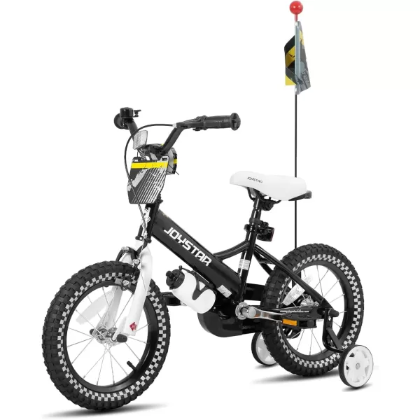 imageJOYSTAR Little Daisy Kids Bike for Girls Boys Ages 27 Years 12 14 16 Inch Girls Bikes with Doll Bike Seat ampamp Streamers Boys Bike with Flag ampamp Number Plate Multiple ColorsLittleRockBlack