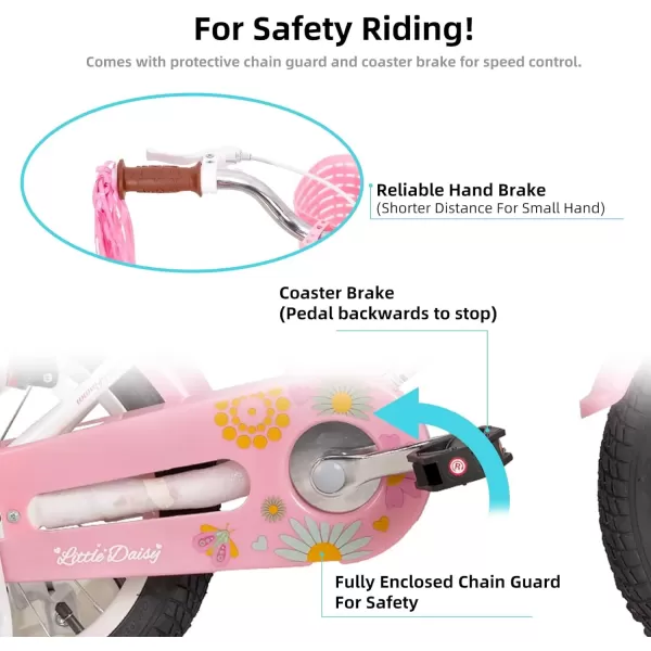 imageJOYSTAR Little Daisy Kids Bike for Girls Boys Ages 27 Years 12 14 16 Inch Girls Bikes with Doll Bike Seat ampamp Streamers Boys Bike with Flag ampamp Number Plate Multiple ColorsLittleDaisyWhite
