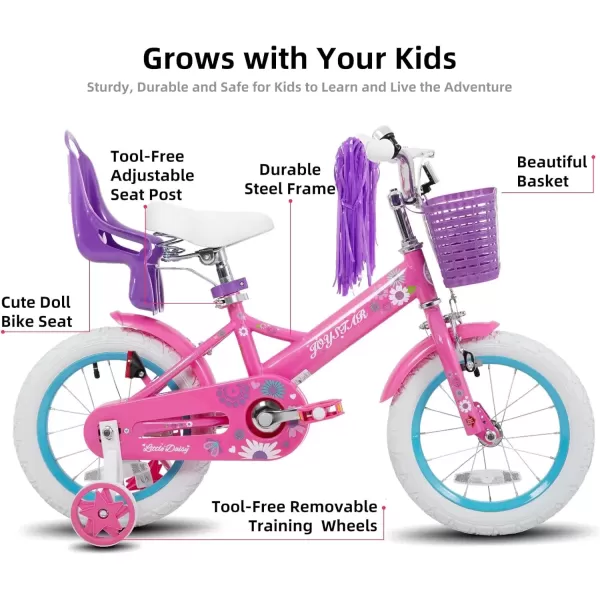 imageJOYSTAR Little Daisy Kids Bike for Girls Boys Ages 27 Years 12 14 16 Inch Girls Bikes with Doll Bike Seat ampamp Streamers Boys Bike with Flag ampamp Number Plate Multiple ColorsLittleDaisyFuchsia