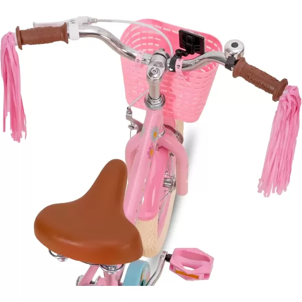 imageJOYSTAR Little Daisy Kids Bike for Girls Boys Ages 27 Years 12 14 16 Inch Girls Bikes with Doll Bike Seat ampamp Streamers Boys Bike with Flag ampamp Number Plate Multiple ColorsLittleDaisyPink