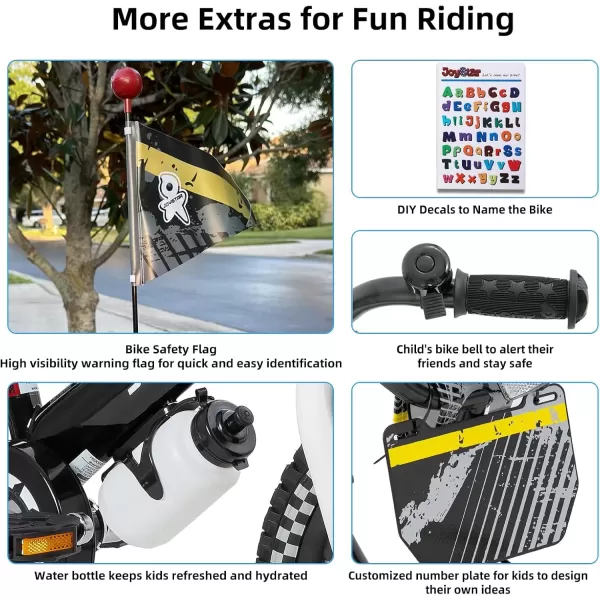 imageJOYSTAR Little Daisy Kids Bike for Girls Boys Ages 27 Years 12 14 16 Inch Girls Bikes with Doll Bike Seat ampamp Streamers Boys Bike with Flag ampamp Number Plate Multiple ColorsLittleRockBlack