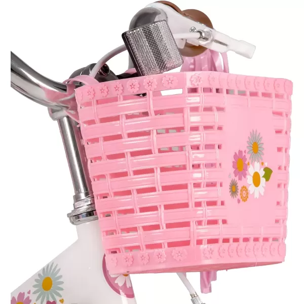 imageJOYSTAR Little Daisy Kids Bike for Girls Boys Ages 27 Years 12 14 16 Inch Girls Bikes with Doll Bike Seat ampamp Streamers Boys Bike with Flag ampamp Number Plate Multiple ColorsLittleDaisyWhite