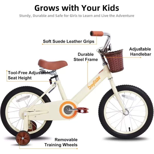 imageJOYSTAR Vintage Kids Bike with Training Wheels ampamp Basket 12 14 16 20 24 Inch Girls Bike for 214 Years Old Multiple ColorsBeige
