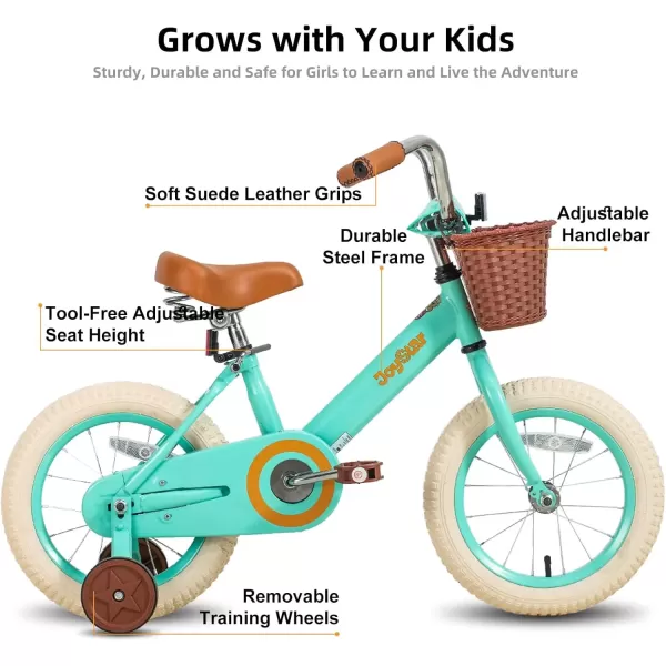 imageJOYSTAR Vintage Kids Bike with Training Wheels ampamp Basket 12 14 16 20 24 Inch Girls Bike for 214 Years Old Multiple ColorsGreen