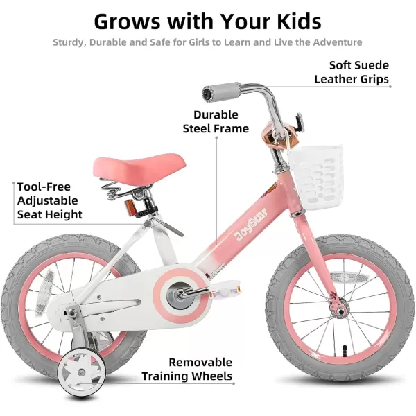 imageJOYSTAR Vintage Kids Bike with Training Wheels ampamp Basket 12 14 16 20 24 Inch Girls Bike for 214 Years Old Multiple ColorsShade Pink