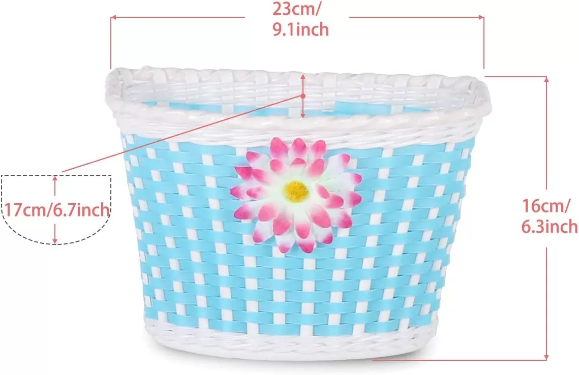 imageDRBIKE Kids Bike Basket for 12 14 16 inch Toddler Bike Replacement Girls Bike Basket with Flower or Bowknot Kids Bike AccessoriesBlue
