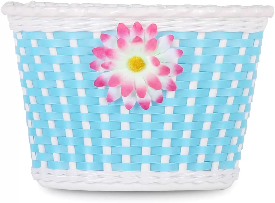 imageDRBIKE Kids Bike Basket for 12 14 16 inch Toddler Bike Replacement Girls Bike Basket with Flower or Bowknot Kids Bike AccessoriesBlue