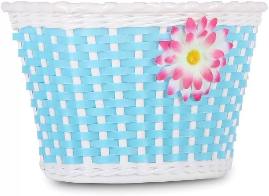 imageDRBIKE Kids Bike Basket for 12 14 16 inch Toddler Bike Replacement Girls Bike Basket with Flower or Bowknot Kids Bike AccessoriesBlue