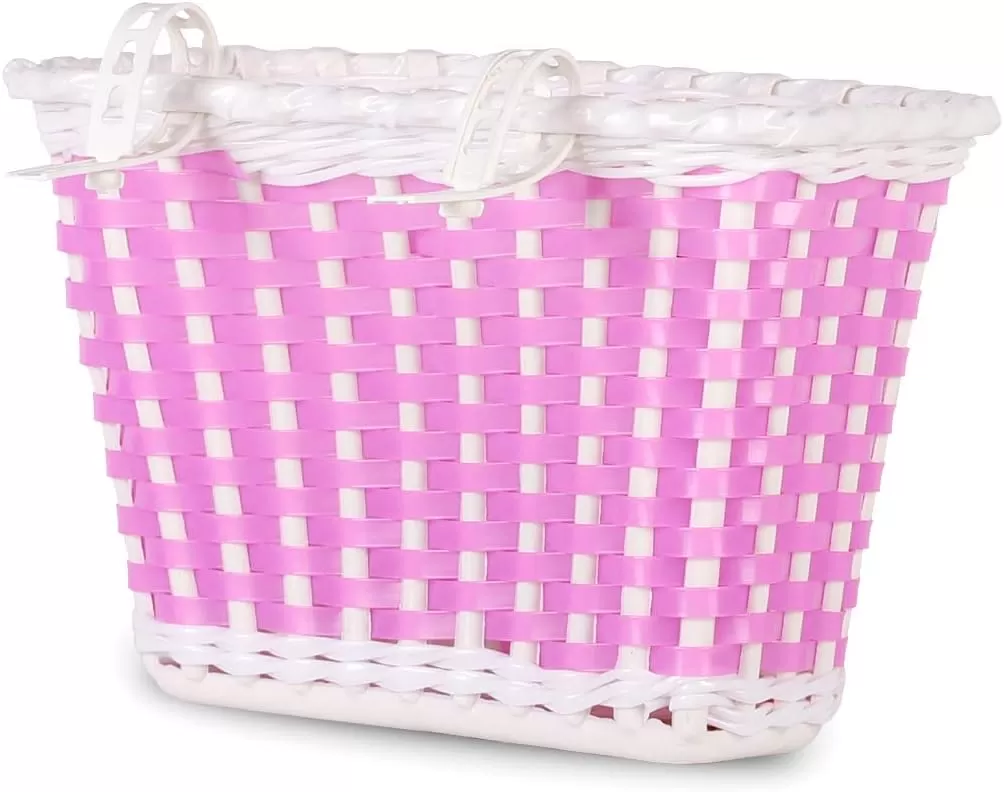 imageDRBIKE Kids Bike Basket for 12 14 16 inch Toddler Bike Replacement Girls Bike Basket with Flower or Bowknot Kids Bike AccessoriesPink