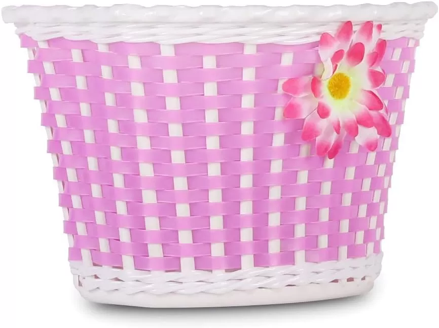 imageDRBIKE Kids Bike Basket for 12 14 16 inch Toddler Bike Replacement Girls Bike Basket with Flower or Bowknot Kids Bike AccessoriesPink
