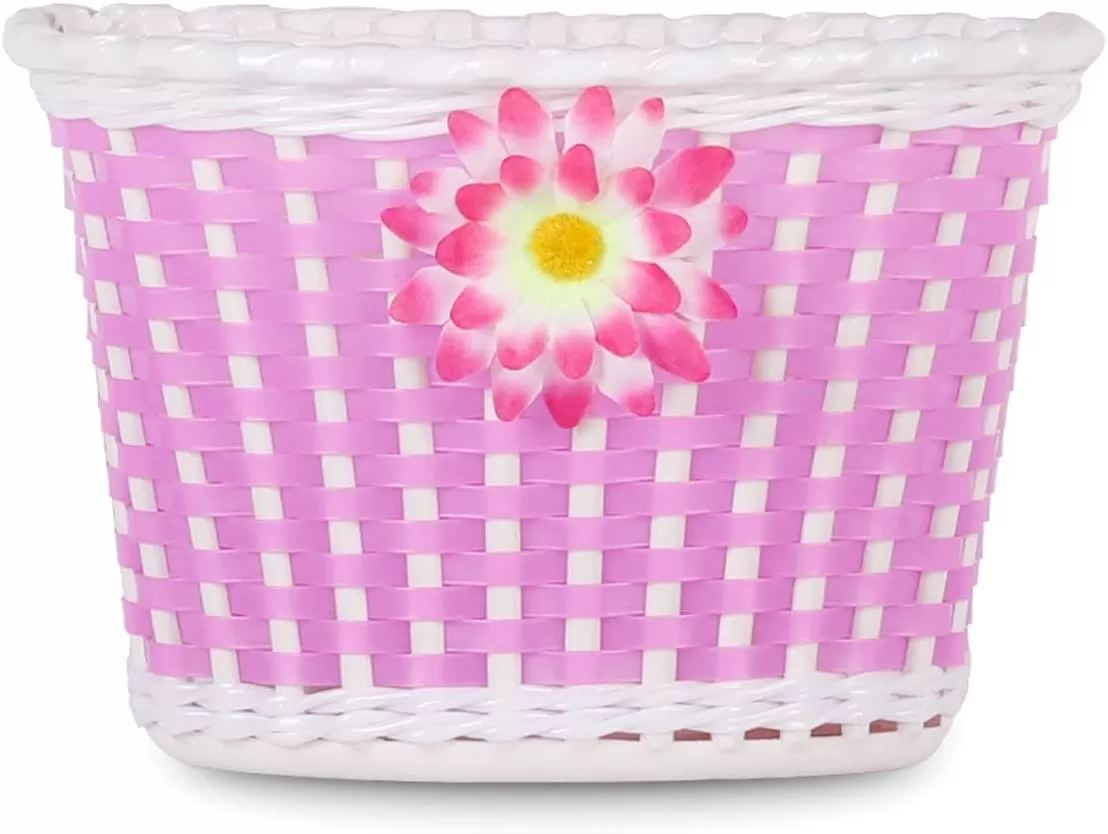 imageDRBIKE Kids Bike Basket for 12 14 16 inch Toddler Bike Replacement Girls Bike Basket with Flower or Bowknot Kids Bike AccessoriesPink