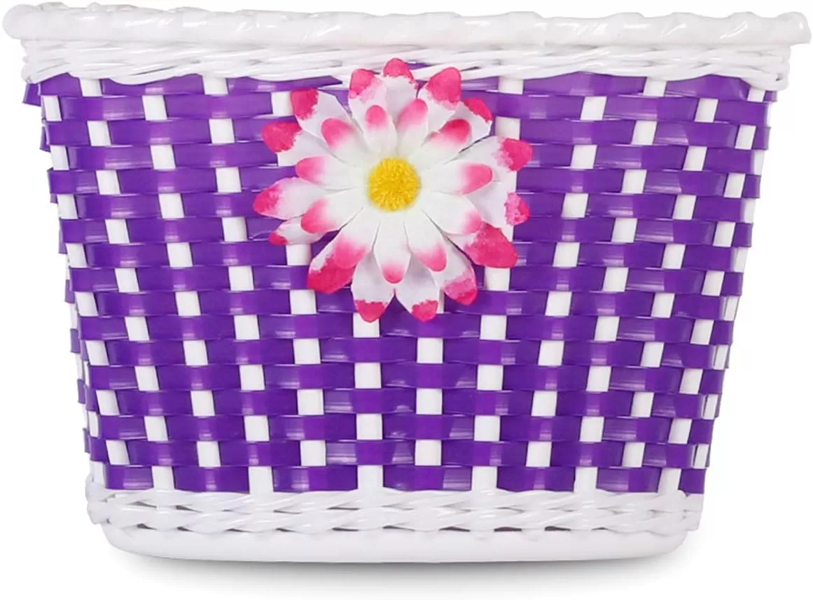imageDRBIKE Kids Bike Basket for 12 14 16 inch Toddler Bike Replacement Girls Bike Basket with Flower or Bowknot Kids Bike AccessoriesPurple