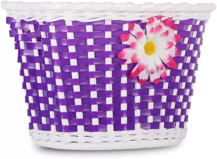 imageDRBIKE Kids Bike Basket for 12 14 16 inch Toddler Bike Replacement Girls Bike Basket with Flower or Bowknot Kids Bike AccessoriesPurple
