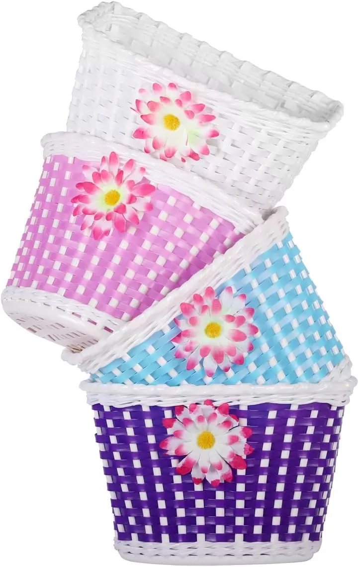 imageDRBIKE Kids Bike Basket for 12 14 16 inch Toddler Bike Replacement Girls Bike Basket with Flower or Bowknot Kids Bike AccessoriesPurple