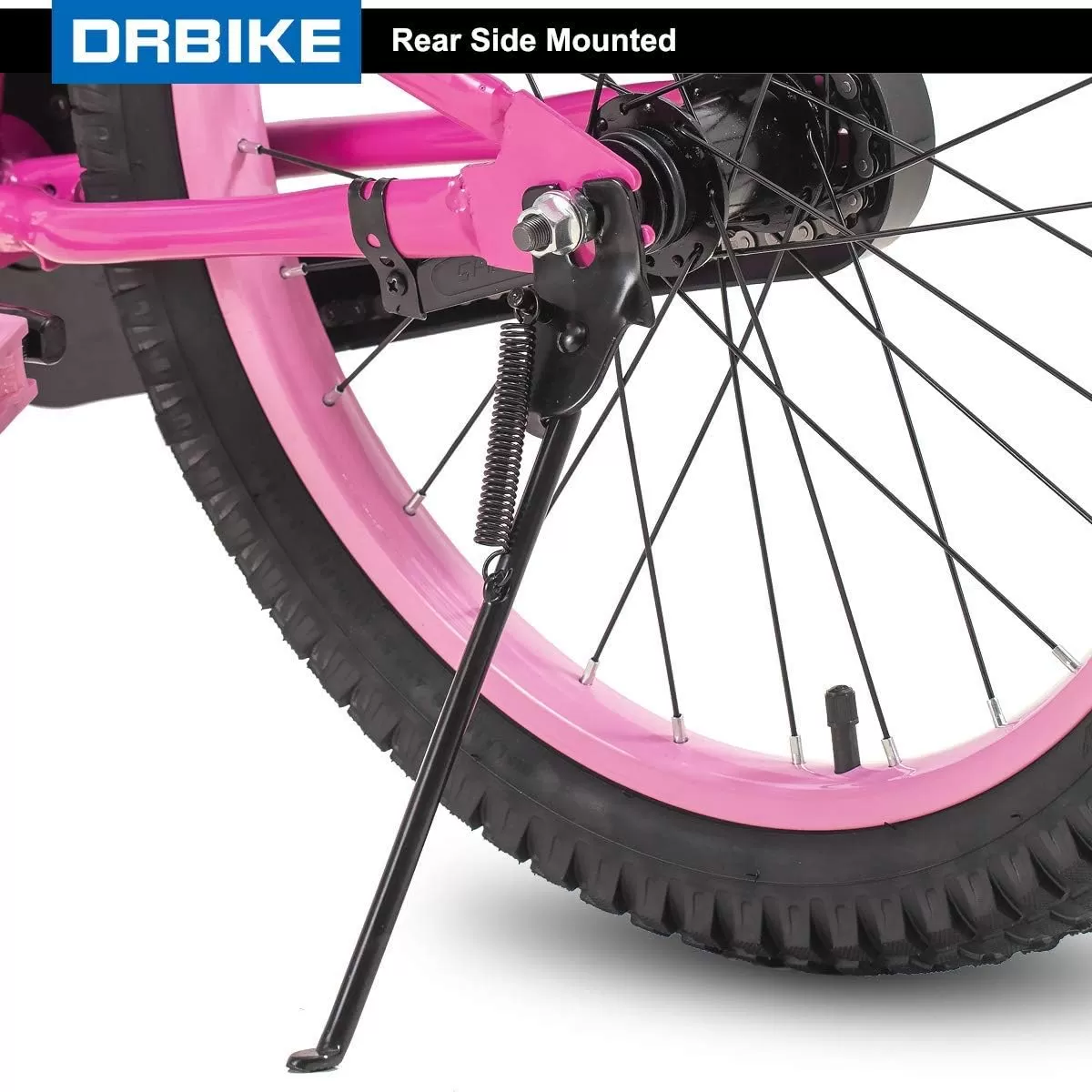 imageDRBIKE Kids Bike Kickstand for 14 16 18 20 Inch Kids Bike SingleSide Stand Rear Mount for Kids Bicycle Carbon Steel BlackFits for 14inch Kids Bike