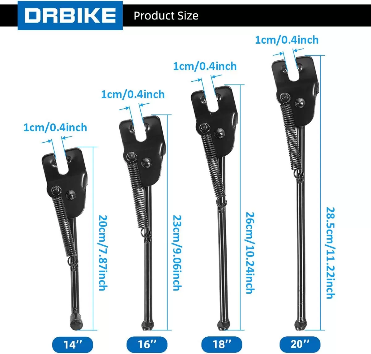 imageDRBIKE Kids Bike Kickstand for 14 16 18 20 Inch Kids Bike SingleSide Stand Rear Mount for Kids Bicycle Carbon Steel BlackFits for 14inch Kids Bike