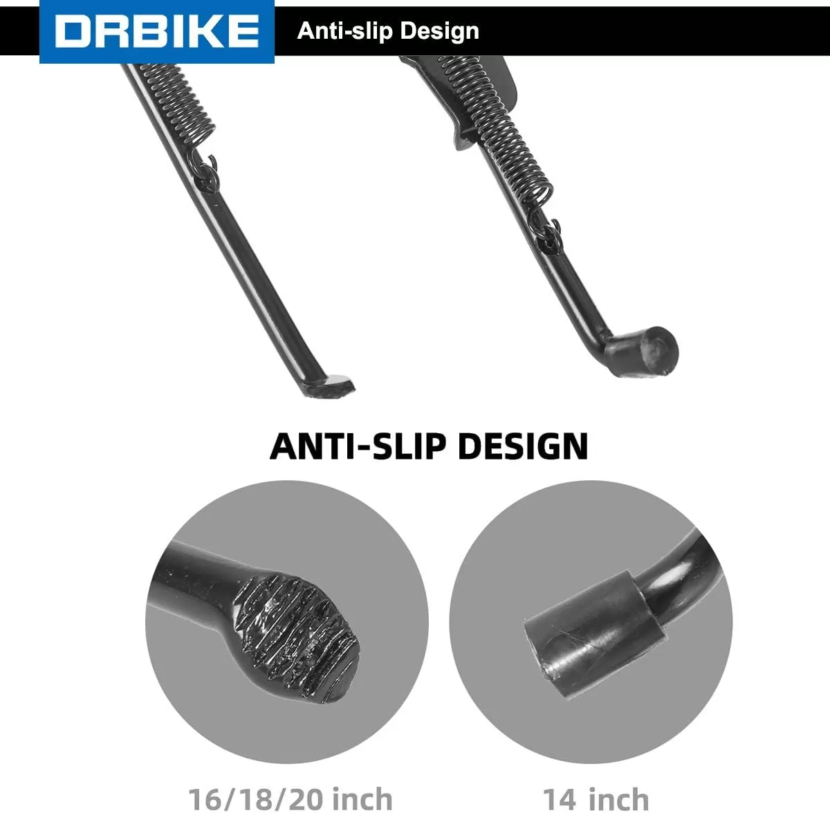 imageDRBIKE Kids Bike Kickstand for 14 16 18 20 Inch Kids Bike SingleSide Stand Rear Mount for Kids Bicycle Carbon Steel BlackFits for 14inch Kids Bike