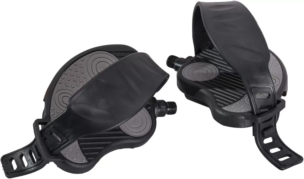imageDRBIKE Replacement Bike Pedals with Straps for Indoor Stationary Bike Spin Bike Recumbent Exerciser Bicycle Black 1 Pair916 Inch Thread