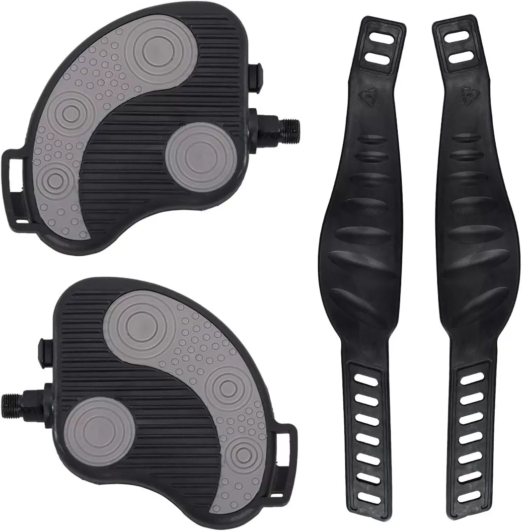imageDRBIKE Replacement Bike Pedals with Straps for Indoor Stationary Bike Spin Bike Recumbent Exerciser Bicycle Black 1 Pair916 Inch Thread