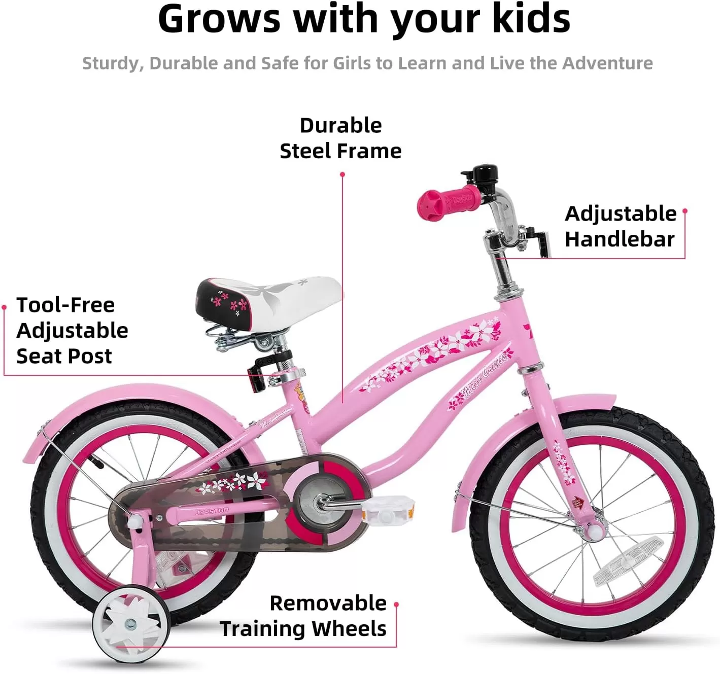 imageJOYSTAR 12 14 16 Inch Kids Cruiser Bike for Ages 27 Years Old Girls ampamp Boys Kids Bike with Training Wheels ampamp Coaster Brake Kids Cruiser Bicycles for ChildrenLight Pink