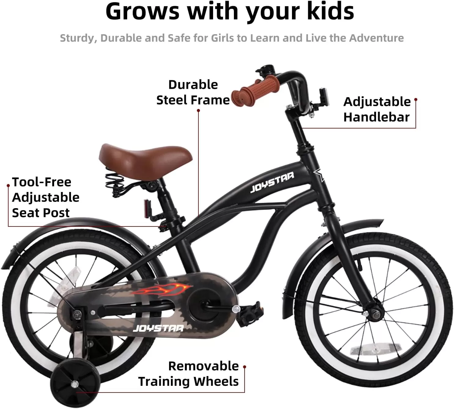 imageJOYSTAR 12 14 16 Inch Kids Cruiser Bike for Ages 27 Years Old Girls ampamp Boys Kids Bike with Training Wheels ampamp Coaster Brake Kids Cruiser Bicycles for ChildrenBlack