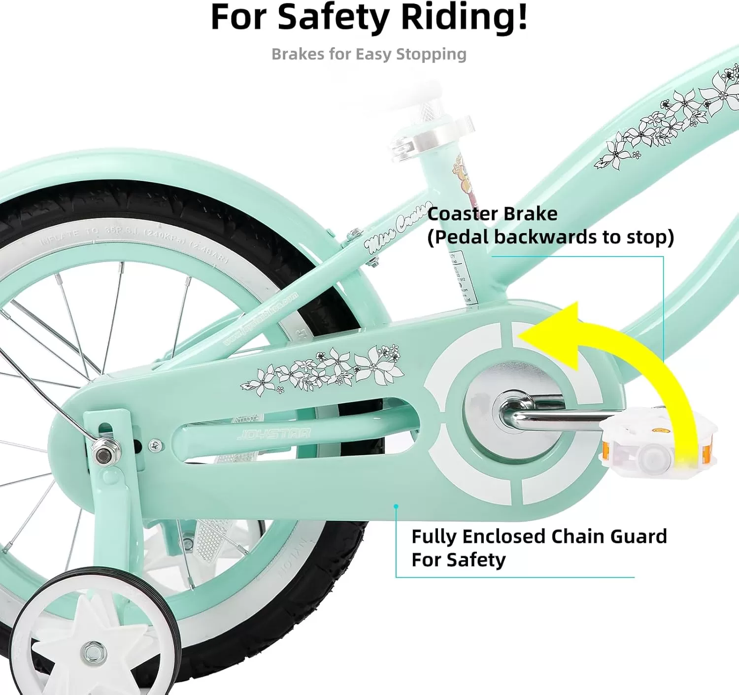 imageJOYSTAR 12 14 16 Inch Kids Cruiser Bike for Ages 27 Years Old Girls ampamp Boys Kids Bike with Training Wheels ampamp Coaster Brake Kids Cruiser Bicycles for ChildrenGreen