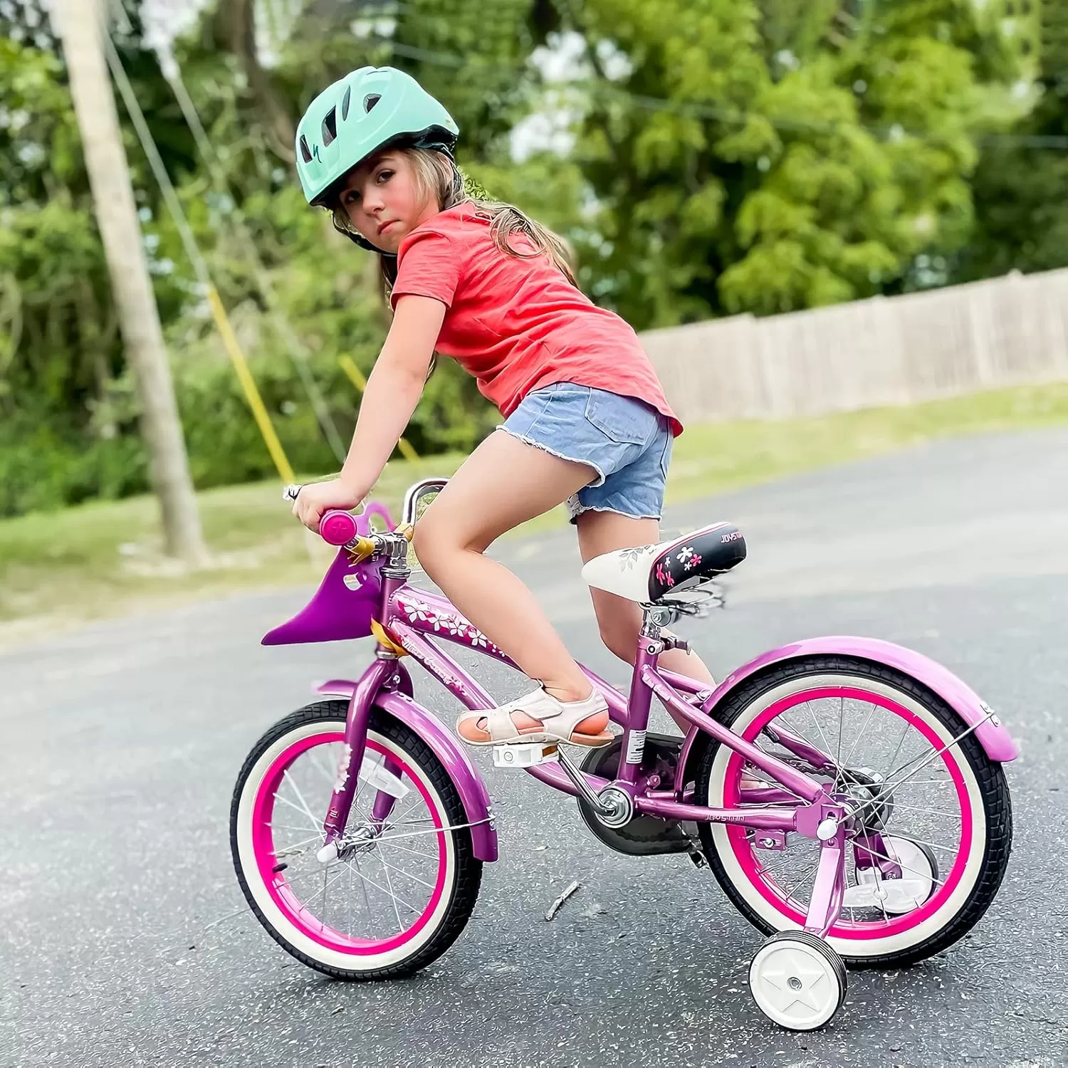 imageJOYSTAR 12 14 16 Inch Kids Cruiser Bike for Ages 27 Years Old Girls ampamp Boys Kids Bike with Training Wheels ampamp Coaster Brake Kids Cruiser Bicycles for ChildrenPink
