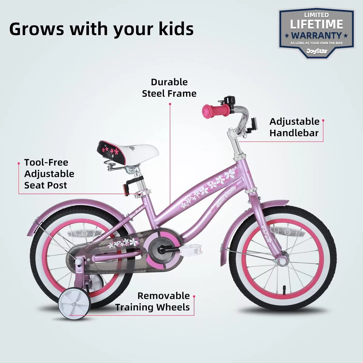 imageJOYSTAR 12 14 16 Inch Kids Cruiser Bike for Ages 27 Years Old Girls ampamp Boys Kids Bike with Training Wheels ampamp Coaster Brake Kids Cruiser Bicycles for ChildrenPink