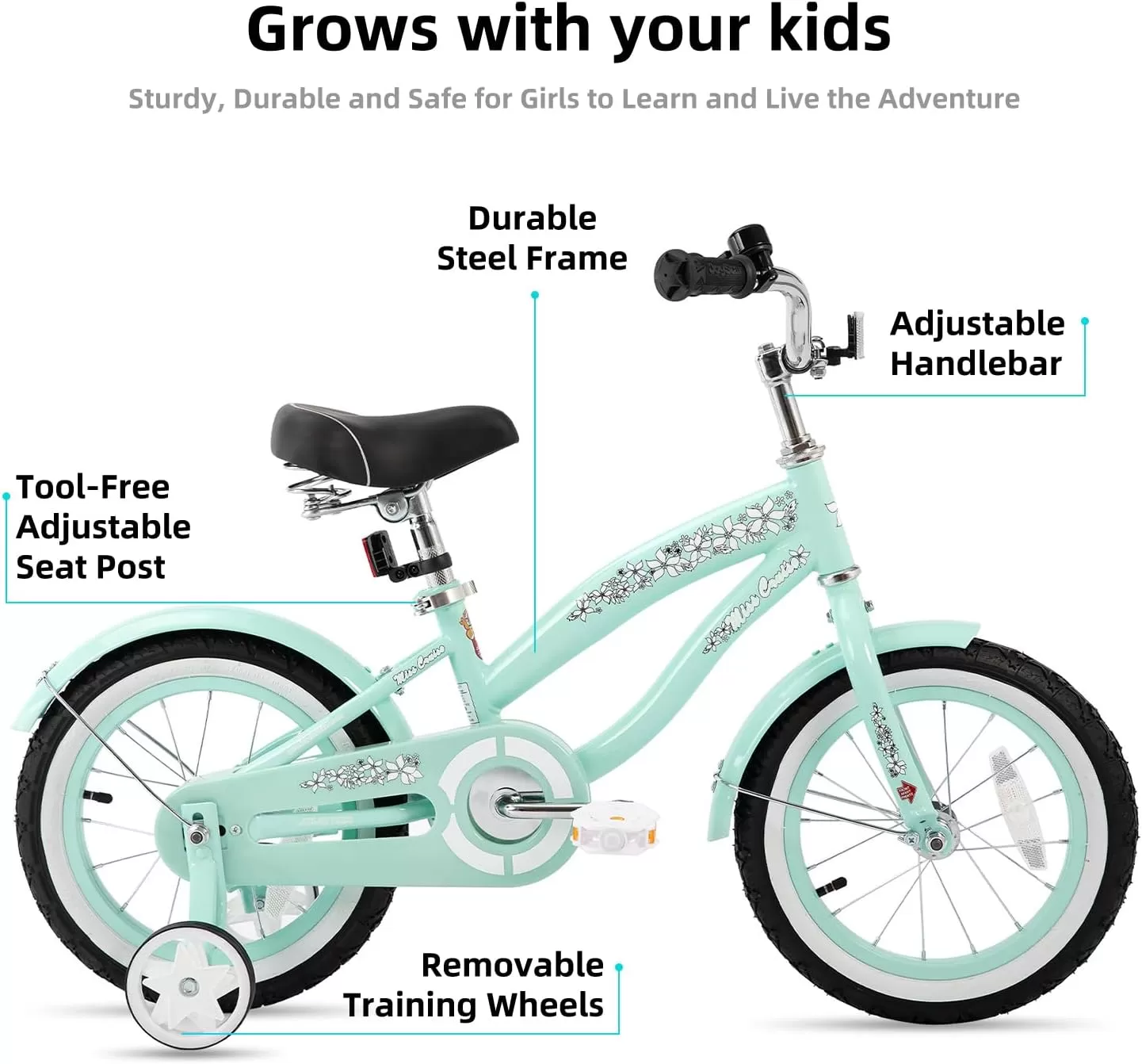 imageJOYSTAR 12 14 16 Inch Kids Cruiser Bike for Ages 27 Years Old Girls ampamp Boys Kids Bike with Training Wheels ampamp Coaster Brake Kids Cruiser Bicycles for ChildrenGreen