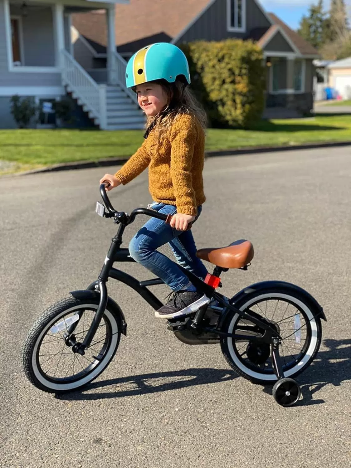 imageJOYSTAR 12 14 16 Inch Kids Cruiser Bike for Ages 27 Years Old Girls ampamp Boys Kids Bike with Training Wheels ampamp Coaster Brake Kids Cruiser Bicycles for ChildrenBlack