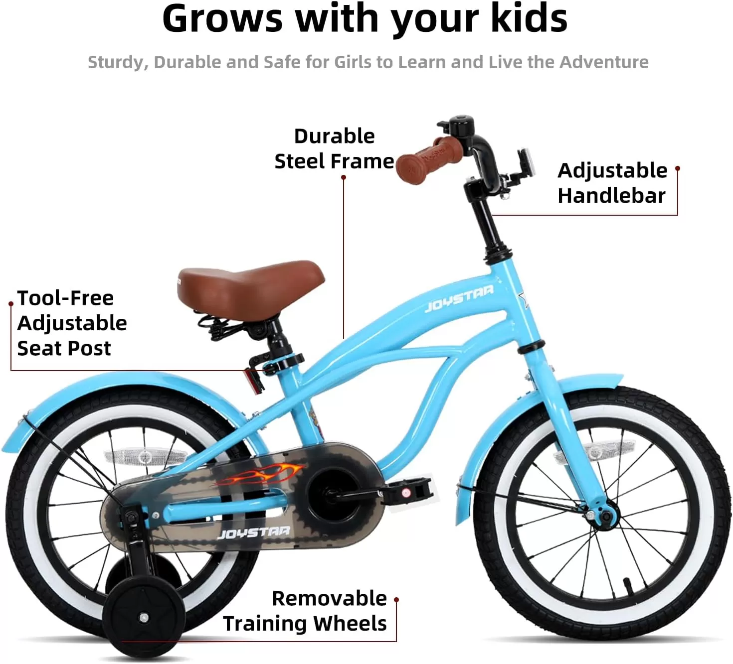 imageJOYSTAR 12 14 16 Inch Kids Cruiser Bike for Ages 27 Years Old Girls ampamp Boys Kids Bike with Training Wheels ampamp Coaster Brake Kids Cruiser Bicycles for ChildrenBlue