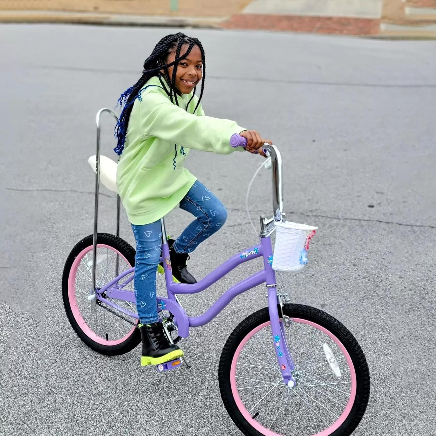 imageJOYSTAR 20 Inch Girls Bike with Training Wheels Banana Seat Bike for Girls Ages 712 Years Old Kids Girls Bicycle with Front Handbrake and Coaster Brakes Kickstand IncludedPurple