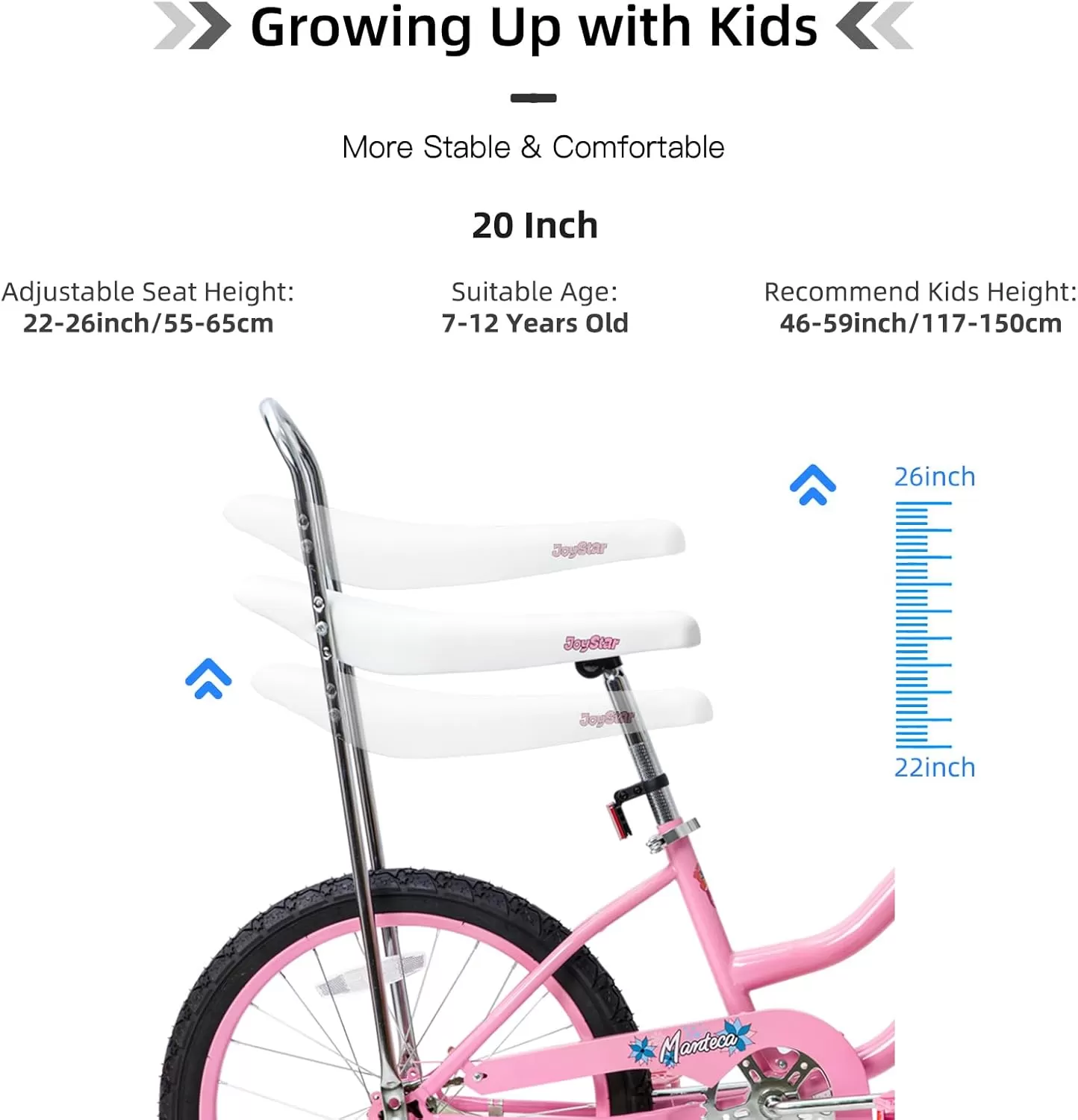 imageJOYSTAR 20 Inch Girls Bike with Training Wheels Banana Seat Bike for Girls Ages 712 Years Old Kids Girls Bicycle with Front Handbrake and Coaster Brakes Kickstand IncludedPink