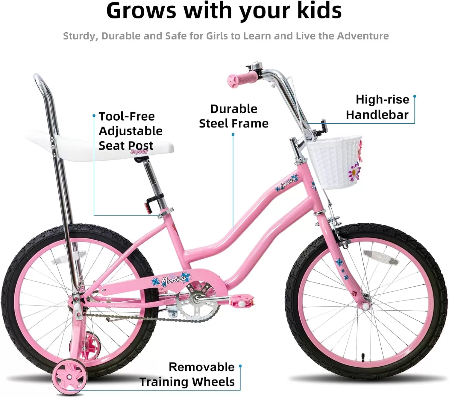 imageJOYSTAR 20 Inch Girls Bike with Training Wheels Banana Seat Bike for Girls Ages 712 Years Old Kids Girls Bicycle with Front Handbrake and Coaster Brakes Kickstand IncludedPink