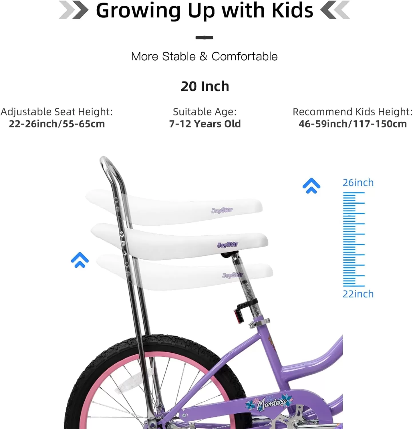 imageJOYSTAR 20 Inch Girls Bike with Training Wheels Banana Seat Bike for Girls Ages 712 Years Old Kids Girls Bicycle with Front Handbrake and Coaster Brakes Kickstand IncludedPurple