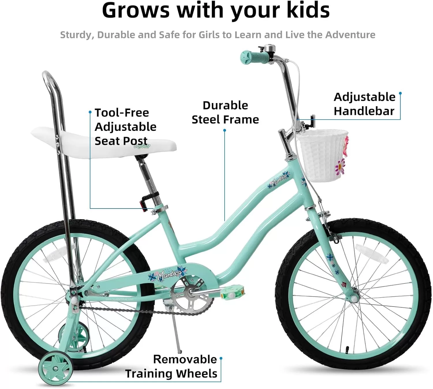 imageJOYSTAR 20 Inch Girls Bike with Training Wheels Banana Seat Bike for Girls Ages 712 Years Old Kids Girls Bicycle with Front Handbrake and Coaster Brakes Kickstand IncludedGreen