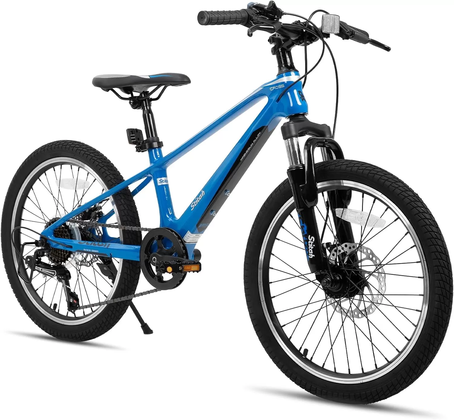 imageJOYSTAR 20 Inch Kids Bike for Ages 712 Year Old Boys Girls Magnesium Alloy Kids Mountain Bicycle with Shimano 7Speed ampamp Dual Disc Brake Muliple ColorsBlue
