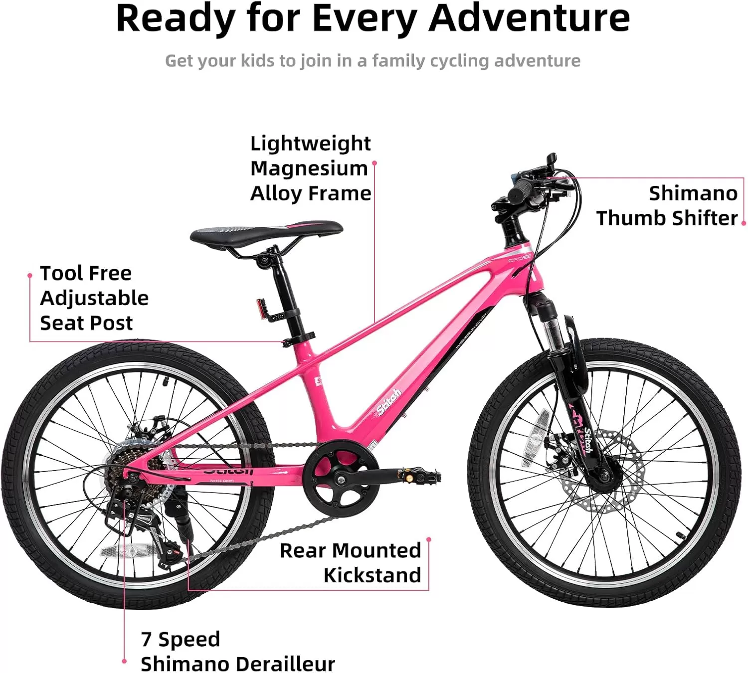 imageJOYSTAR 20 Inch Kids Bike for Ages 712 Year Old Boys Girls Magnesium Alloy Kids Mountain Bicycle with Shimano 7Speed ampamp Dual Disc Brake Muliple ColorsPink