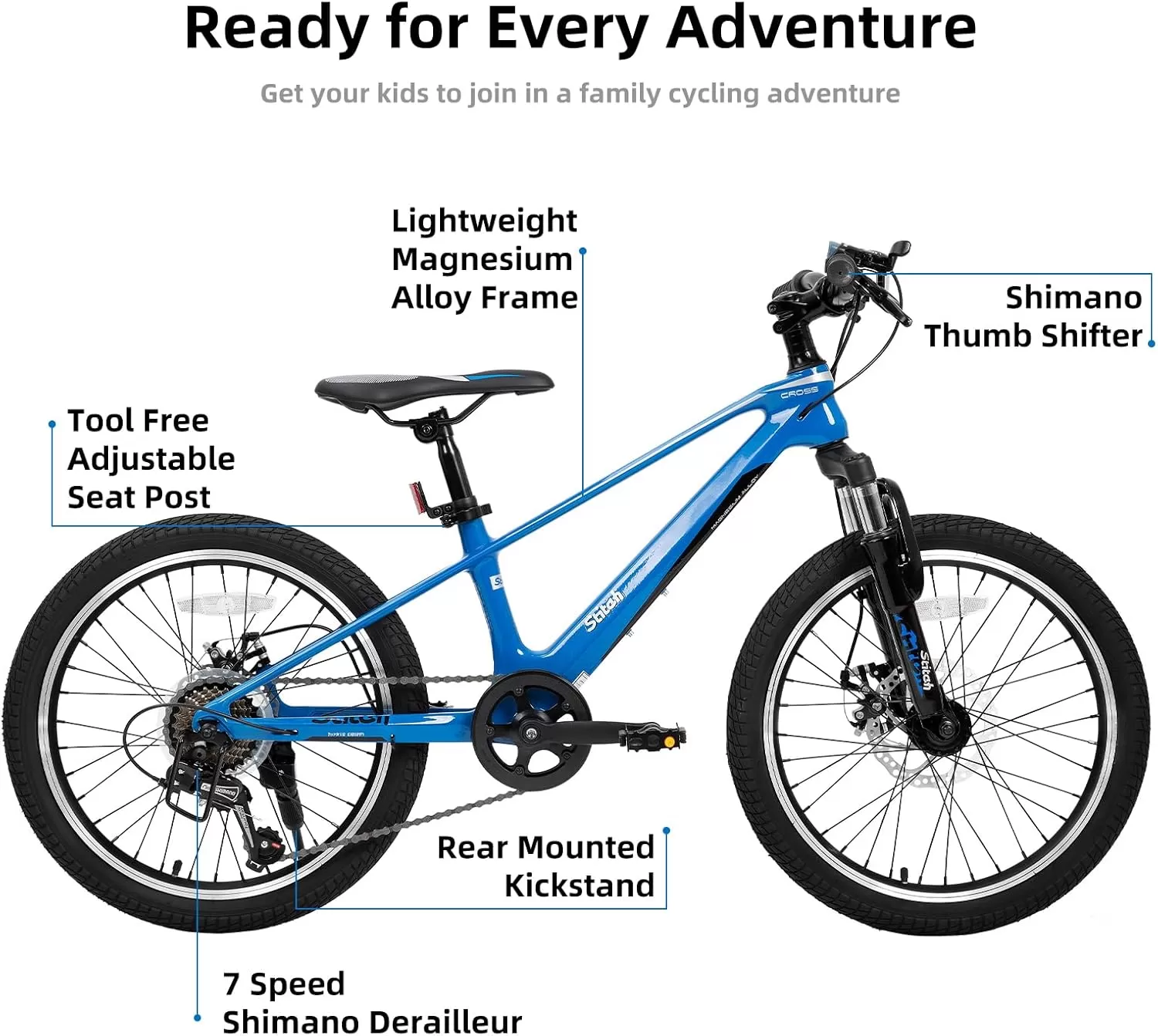 imageJOYSTAR 20 Inch Kids Bike for Ages 712 Year Old Boys Girls Magnesium Alloy Kids Mountain Bicycle with Shimano 7Speed ampamp Dual Disc Brake Muliple ColorsBlue