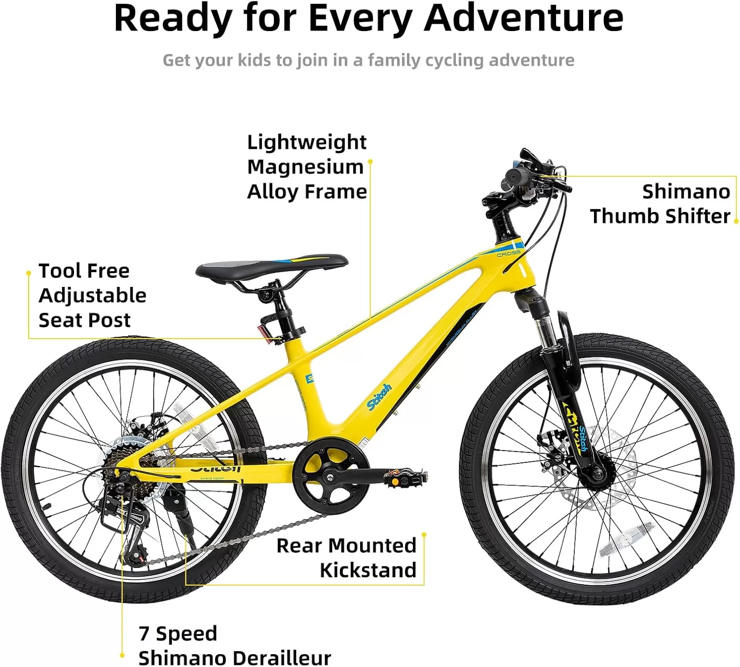imageJOYSTAR 20 Inch Kids Bike for Ages 712 Year Old Boys Girls Magnesium Alloy Kids Mountain Bicycle with Shimano 7Speed ampamp Dual Disc Brake Muliple ColorsYellow
