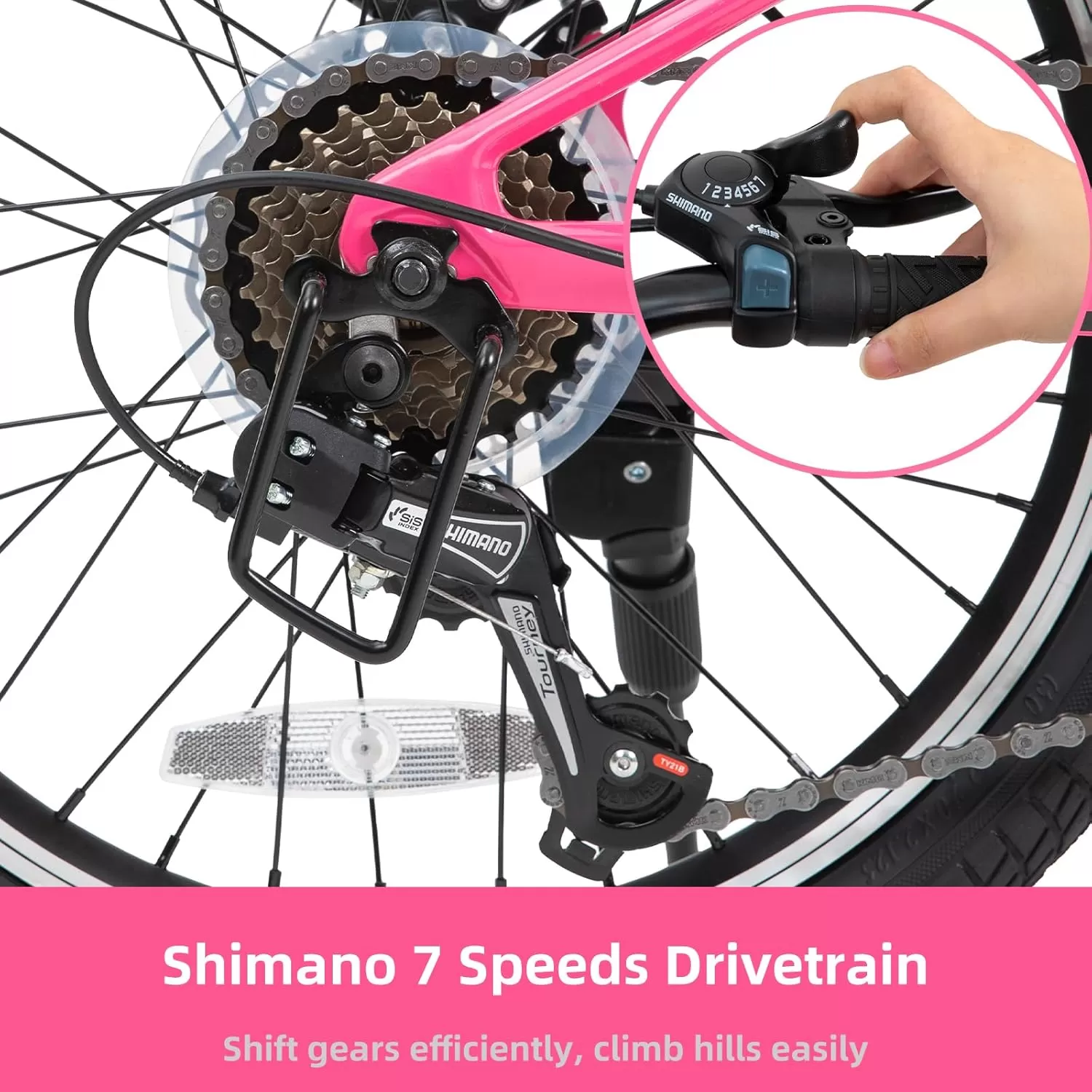 imageJOYSTAR 20 Inch Kids Bike for Ages 712 Year Old Boys Girls Magnesium Alloy Kids Mountain Bicycle with Shimano 7Speed ampamp Dual Disc Brake Muliple ColorsPink