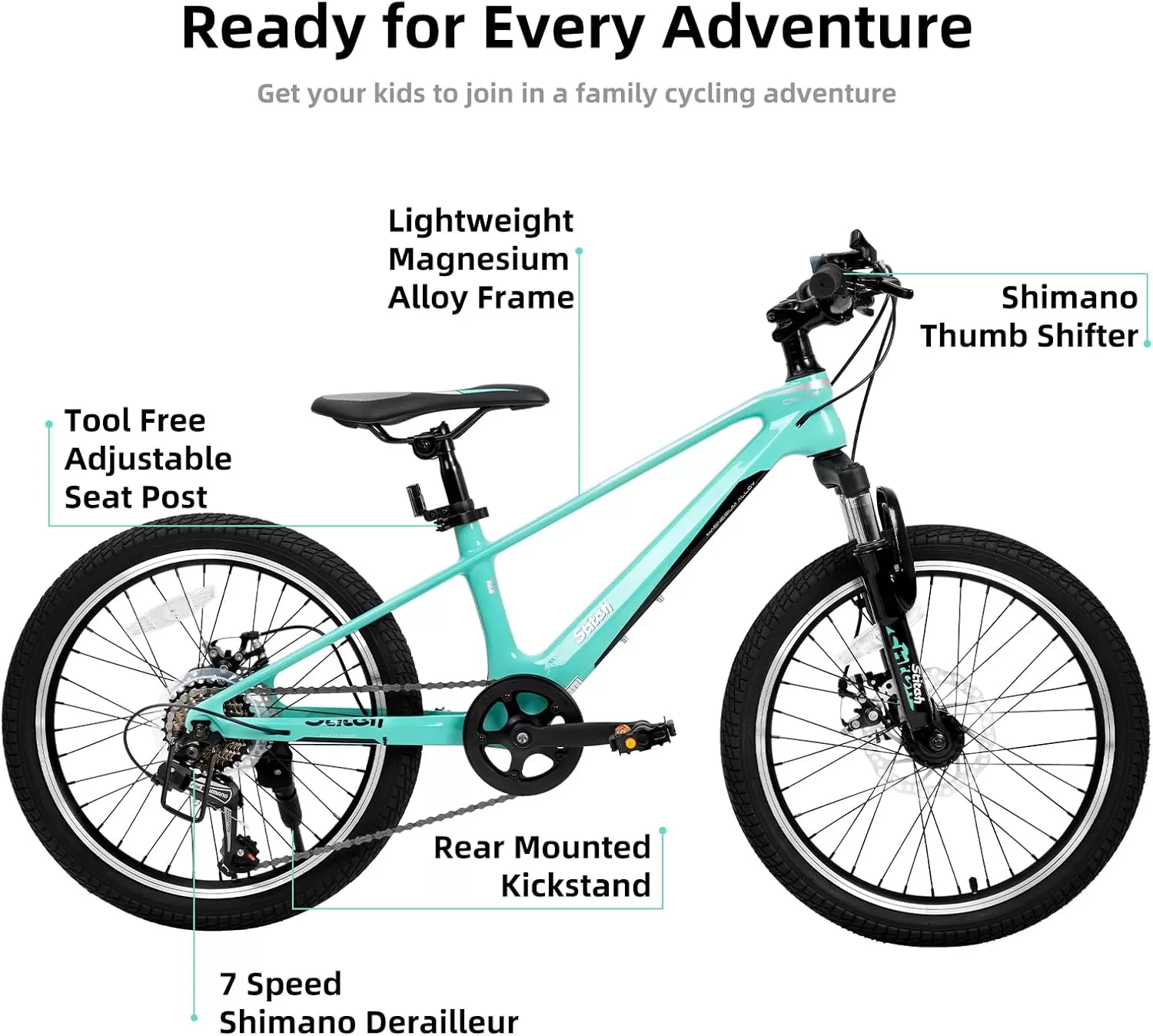 imageJOYSTAR 20 Inch Kids Bike for Ages 712 Year Old Boys Girls Magnesium Alloy Kids Mountain Bicycle with Shimano 7Speed ampamp Dual Disc Brake Muliple ColorsGreen