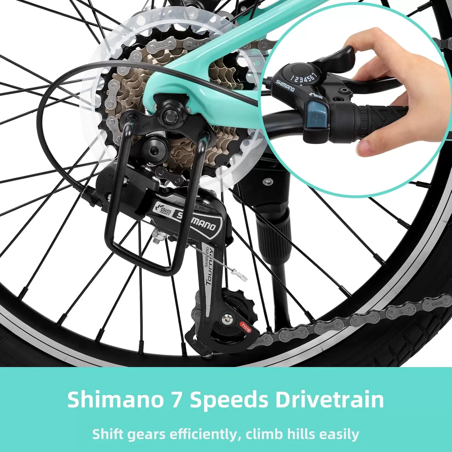 imageJOYSTAR 20 Inch Kids Bike for Ages 712 Year Old Boys Girls Magnesium Alloy Kids Mountain Bicycle with Shimano 7Speed ampamp Dual Disc Brake Muliple ColorsGreen