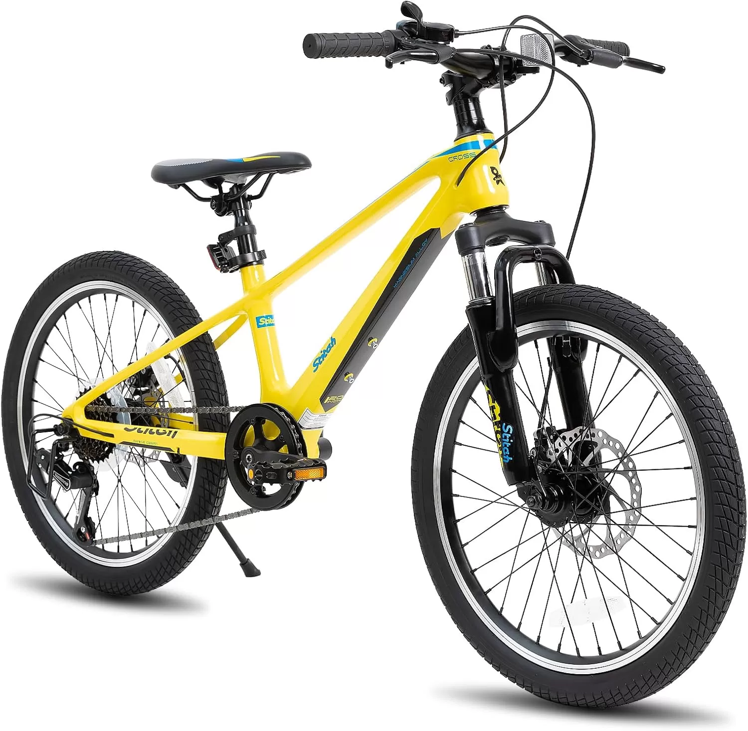 imageJOYSTAR 20 Inch Kids Bike for Ages 712 Year Old Boys Girls Magnesium Alloy Kids Mountain Bicycle with Shimano 7Speed ampamp Dual Disc Brake Muliple ColorsYellow