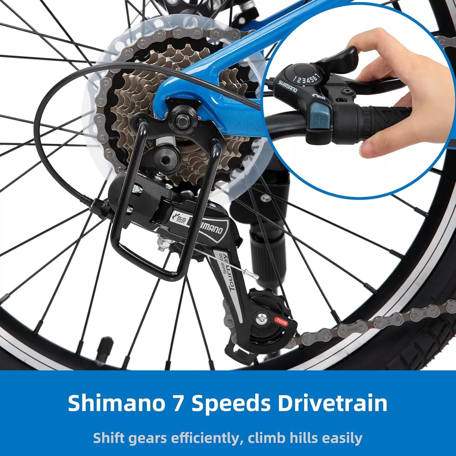 imageJOYSTAR 20 Inch Kids Bike for Ages 712 Year Old Boys Girls Magnesium Alloy Kids Mountain Bicycle with Shimano 7Speed ampamp Dual Disc Brake Muliple ColorsBlue