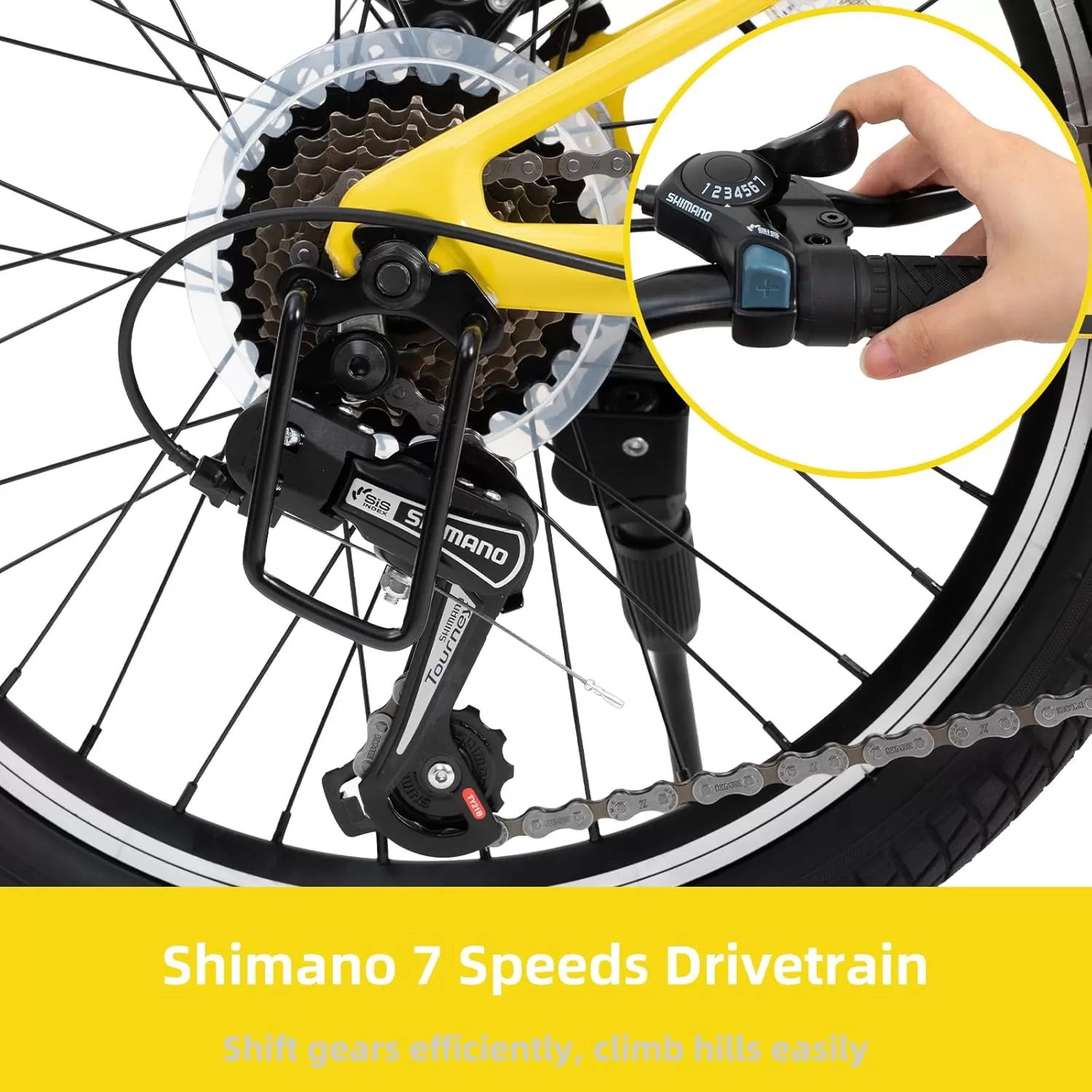 imageJOYSTAR 20 Inch Kids Bike for Ages 712 Year Old Boys Girls Magnesium Alloy Kids Mountain Bicycle with Shimano 7Speed ampamp Dual Disc Brake Muliple ColorsYellow
