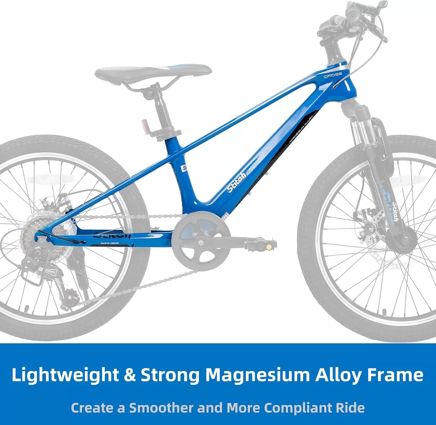 imageJOYSTAR 20 Inch Kids Bike for Ages 712 Year Old Boys Girls Magnesium Alloy Kids Mountain Bicycle with Shimano 7Speed ampamp Dual Disc Brake Muliple ColorsBlue