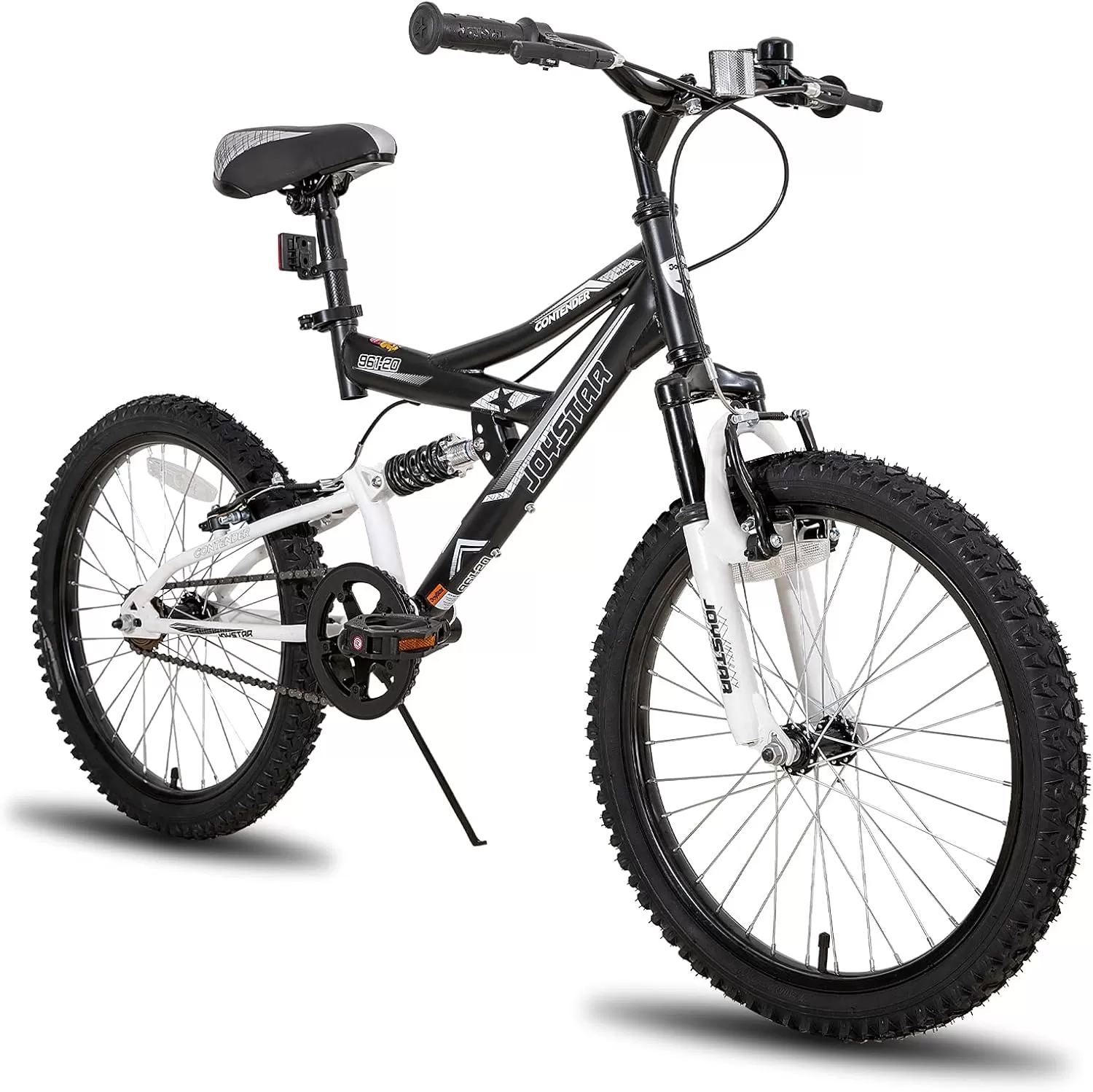 imageJOYSTAR 20 Inch Kids Bike for Boys Girls Ages 713 Years Old DualSuspension Kids Mountain Bike with Dual Handbrake ampamp Kickstand Multiple ColorsBlack
